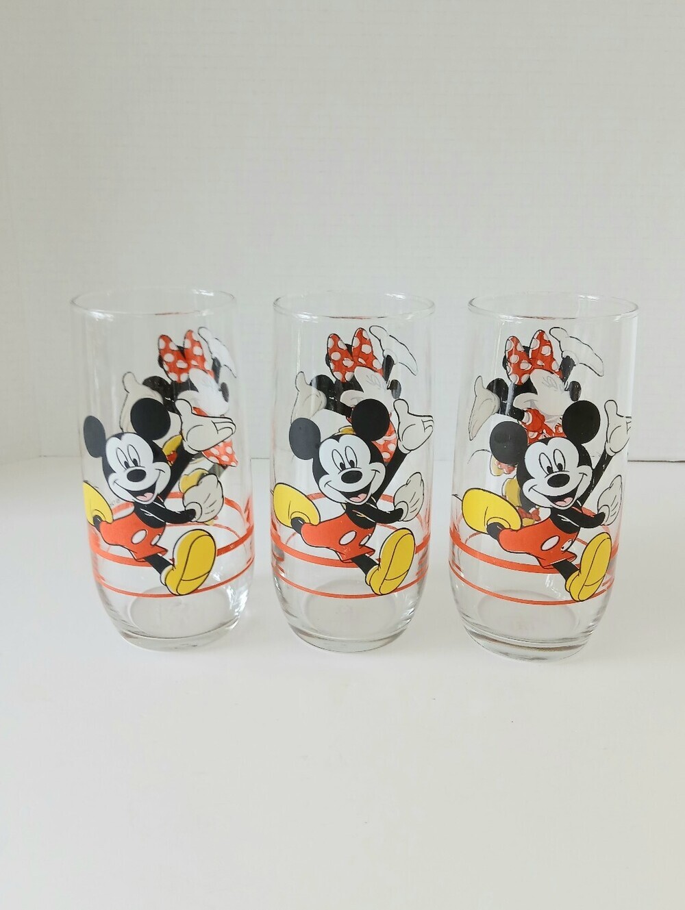 Vtg Disney Anchor Hocking Mickey And Minnie Drinking Glasses Set Of 3